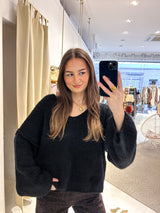 Kurzer Oversized Strickpullover mit V-Ausschnitt Schwarz