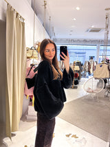 Kurzer Oversized Strickpullover mit V-Ausschnitt Schwarz