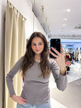 Ribbed Langarm Shirt Taupe