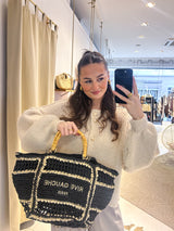 Geflochtener Bast-Shopper Schwarz