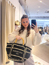 Geflochtener Bast-Shopper Schwarz