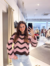 Strickpullover mit Wellenmuster Braun/Pink