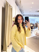 Strickjacke mit Zipper fein gestreift Gelb