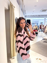 Strickpullover mit Wellenmuster Braun/Pink