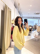 Strickjacke mit Zipper fein gestreift Gelb