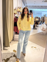 Strickjacke mit Zipper fein gestreift Gelb