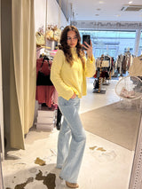 Strickjacke mit Zipper fein gestreift Gelb