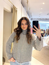 Strickjacke mit Zipper fein gestreift Grau