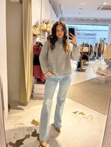 Strickjacke mit Zipper fein gestreift Grau