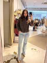 Strickjacke mit Zipper fein gestreift Braun