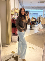 Strickjacke mit Zipper fein gestreift Braun