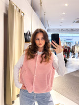 Kurze Teddy Weste mit Knopfleiste Rosa