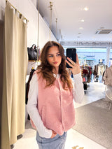 Kurze Teddy Weste mit Knopfleiste Rosa