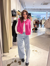 Kurze Teddy Weste mit Knopfleiste Pink