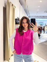 Kurze Teddy Weste mit Knopfleiste Pink
