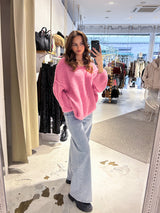Oversized Strickpullover mit V-Ausschnitt Pink