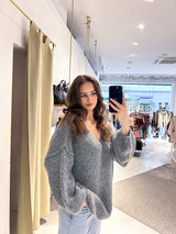 Oversized Strickpullover mit V-Ausschnitt Dunkelgrau