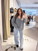 Oversized Strickpullover mit V-Ausschnitt Dunkelgrau