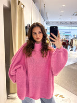 Oversized Strickpullover mit Stehkragen Pink