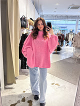 Oversized Strickpullover mit Stehkragen Pink