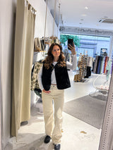 Kurze Teddy Weste mit Knopfleiste Schwarz