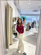 Kurze Teddy Weste mit Knopfleiste Weinrot