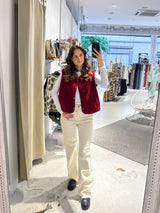 Kurze Teddy Weste mit Knopfleiste Weinrot