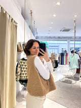 Kurze Teddy Weste mit Knopfleiste Camel