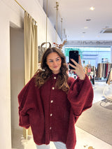 Oversized Strickjacke Weinrot