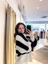 Kurze Oversized Strickjacke Gestreift Schwarz