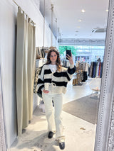 Kurze Oversized Strickjacke Gestreift Schwarz