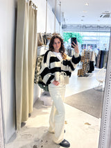 Kurze Oversized Strickjacke Gestreift Schwarz