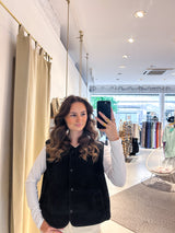 Kurze Teddy Weste mit Knopfleiste Schwarz