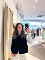 Kurze Teddy Weste mit Knopfleiste Schwarz