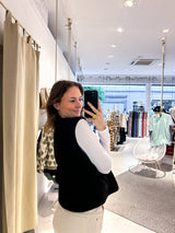 Kurze Teddy Weste mit Knopfleiste Schwarz