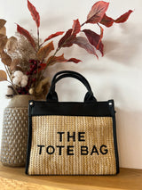 Kleine Tote Bag aus Bast Schwarz