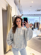 Kurze Oversized Strickjacke Hellgrau