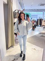 Kurze Oversized Strickjacke Hellgrau