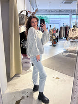 Kurze Oversized Strickjacke Hellgrau