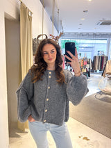 Kurze Oversized Strickjacke Dunkelgrau