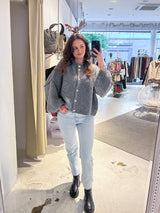 Kurze Oversized Strickjacke Dunkelgrau