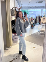 Kurze Oversized Strickjacke Dunkelgrau