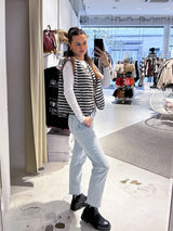 Kurze Teddy Weste mit Knopfleiste und Streifen Creme/Braun