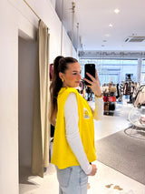 Kurze Teddy Weste mit Knopfleiste und Smiley Gelb