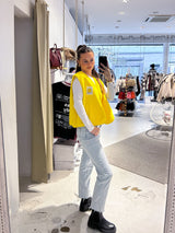 Kurze Teddy Weste mit Knopfleiste und Smiley Gelb