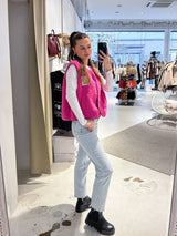 Kurze Teddy Weste mit Knopfleiste und Smiley Pink