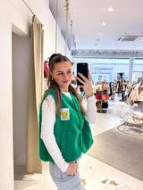 Kurze Teddy Weste mit Knopfleiste und Smiley Grün