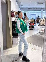 Kurze Teddy Weste mit Knopfleiste und Smiley Grün