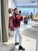 Strickpullover mit farbiger Naht Weinrot