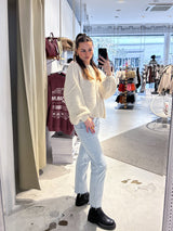 Kurze Oversized Strickjacke Beige